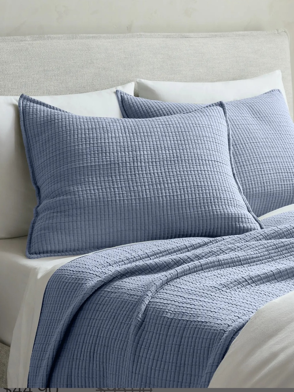 NWT Quince Organic Ribbed Cotton Sham Set in Mineral Blue!